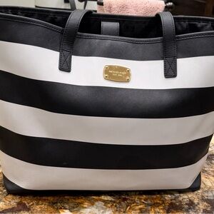 Michael Kors Black and White Striped Tote